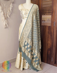 Elegantt Drapes Antique Teal Banarasi Bandhani Georgette Dupatta with Traditional Gharchola Pattern