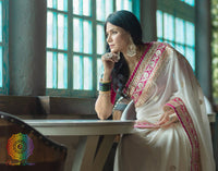 White Gota Patti Handwork Pure Chinon Crepe Saree