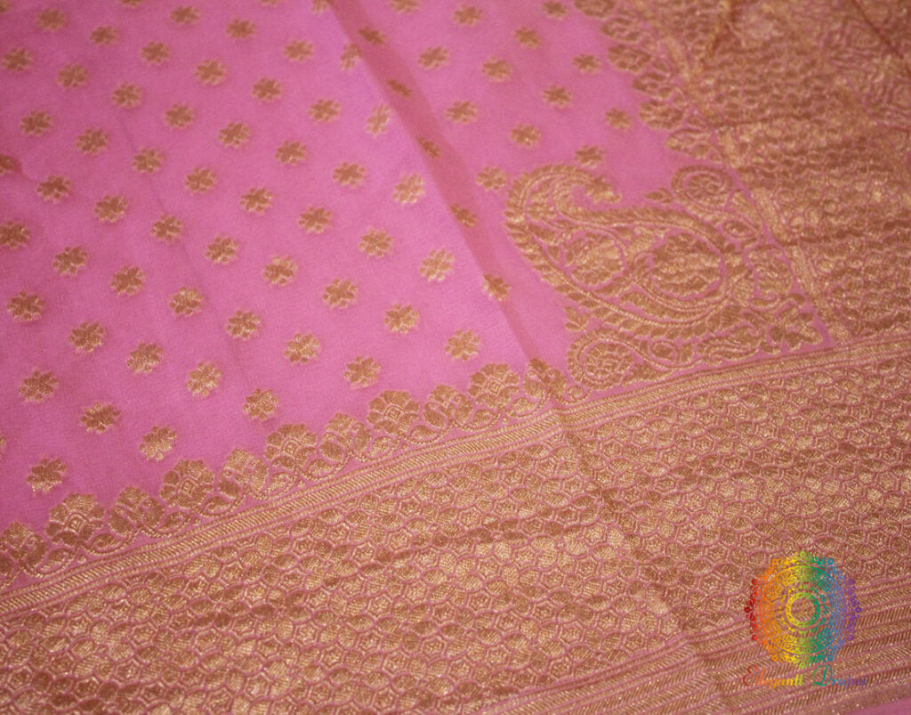 Baby Pink Banarasi Pure Khaddi Georgete Konia Saree | Elegantt Drapes
