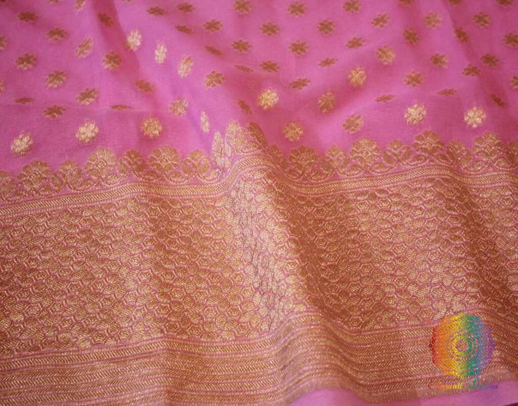 Baby Pink Banarasi Pure Khaddi Georgete Konia Saree | Elegantt Drapes