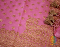 Baby Pink Banarasi Pure Khaddi Georgete Konia Saree | Elegantt Drapes