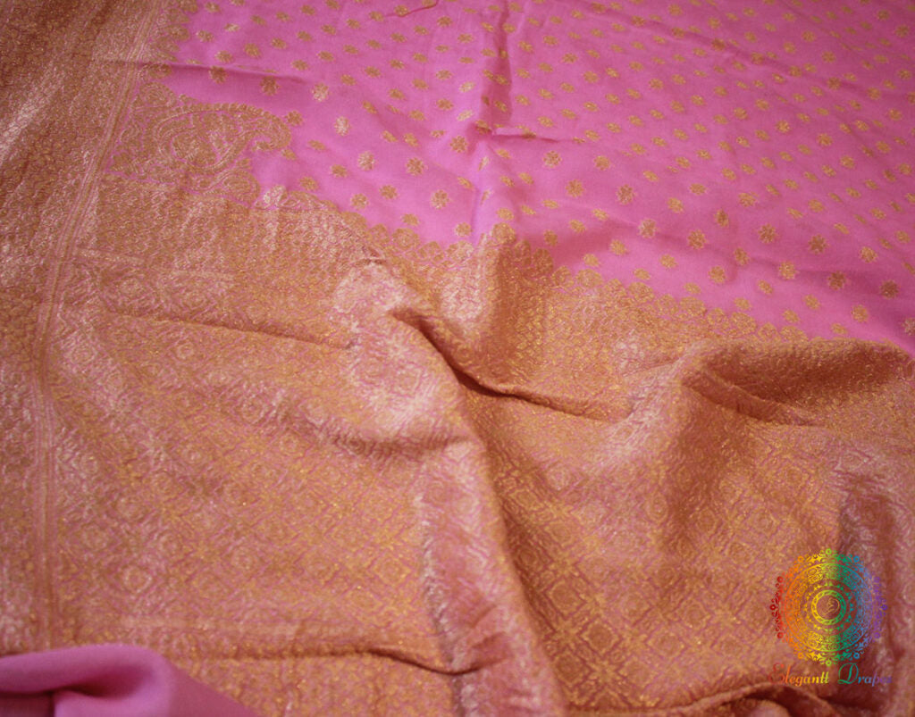 Baby Pink Banarasi Pure Khaddi Georgete Konia Saree | Elegantt Drapes