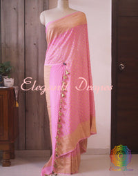 Baby Pink Banarasi Pure Khaddi Georgete Konia Saree | Elegantt Drapes