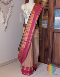 Beige Pure Kanchi Cotton Saree – Handloom Saree Online India | Elegantt Drapes