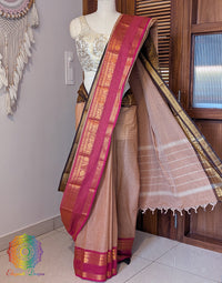 Beige Pure Kanchi Cotton Saree – Handloom Saree Online India | Elegantt Drapes