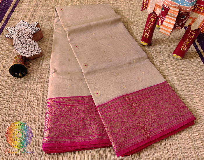 Beige Pure Chanderi Handloom Tissue Silk Saree – Handloom Saree Online India | Elegantt Drapes
