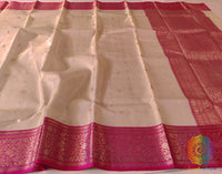 Beige Pure Chanderi Handloom Tissue Silk Saree – Handloom Saree Online India | Elegantt Drapes