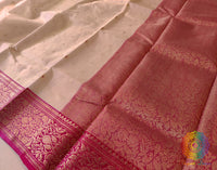 Beige Pure Chanderi Handloom Tissue Silk Saree – Handloom Saree Online India | Elegantt Drapes