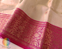 Beige Pure Chanderi Handloom Tissue Silk Saree – Handloom Saree Online India | Elegantt Drapes