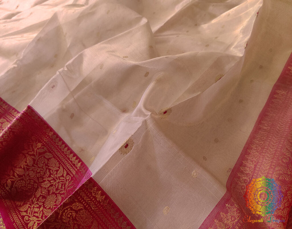 Beige Pure Chanderi Handloom Tissue Silk Saree – Handloom Saree Online India | Elegantt Drapes