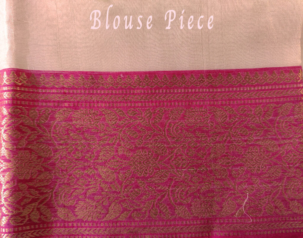 Beige Pure Chanderi Handloom Tissue Silk Saree – Handloom Saree Online India | Elegantt Drapes