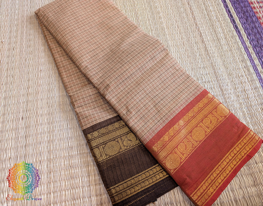 Beige Pure Kanchi Cotton Saree 2 – Handloom Saree Online India | Elegantt Drapes