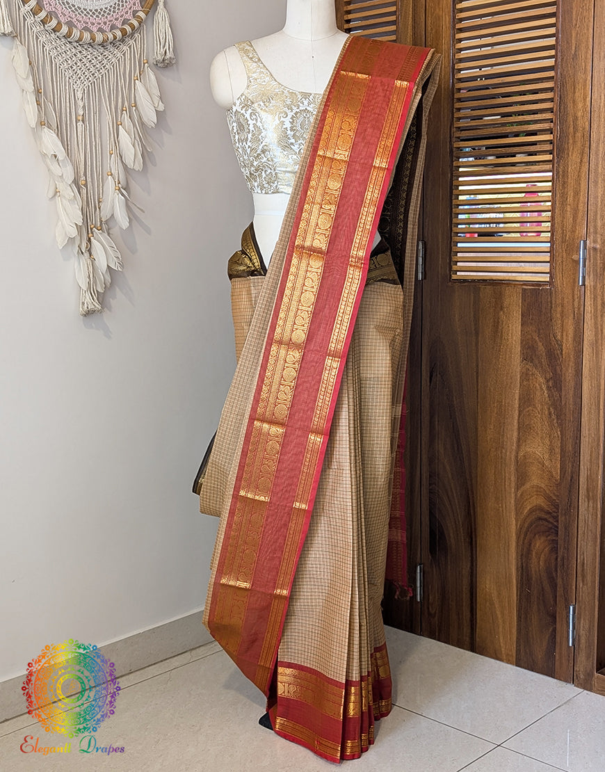 Beige Pure Kanchi Cotton Saree 2 – Handloom Saree Online India | Elegantt Drapes