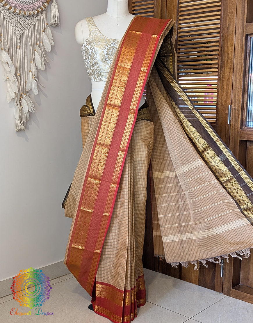 Beige Pure Kanchi Cotton Saree 2 – Handloom Saree Online India | Elegantt Drapes