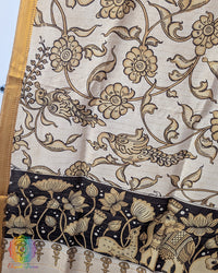 Beige Hand Painted Kalamkari Pure Bangalore Silk Dupatta – Handloom Saree Online India | Elegantt Drapes