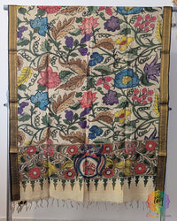 Multi Hand Painted Kalamkari Pure Bangalore Silk Dupatta – Handloom Saree Online India | Elegantt Drapes