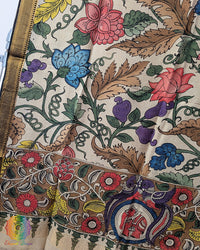 Multi Hand Painted Kalamkari Pure Bangalore Silk Dupatta – Handloom Saree Online India | Elegantt Drapes