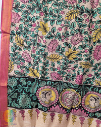 Beige Pink Kalamkari Pure Bangalore Silk Dupatta – Handloom Saree Online India | Elegantt Drapes