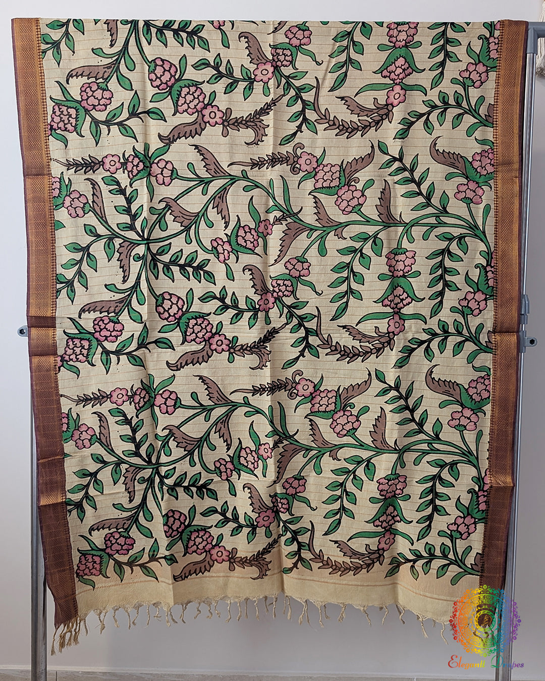 Floral Kalamkari Pure Bangalore Silk Dupatta – Handloom Saree Online India | Elegantt Drapes