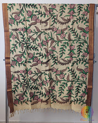 Floral Kalamkari Pure Bangalore Silk Dupatta – Handloom Saree Online India | Elegantt Drapes