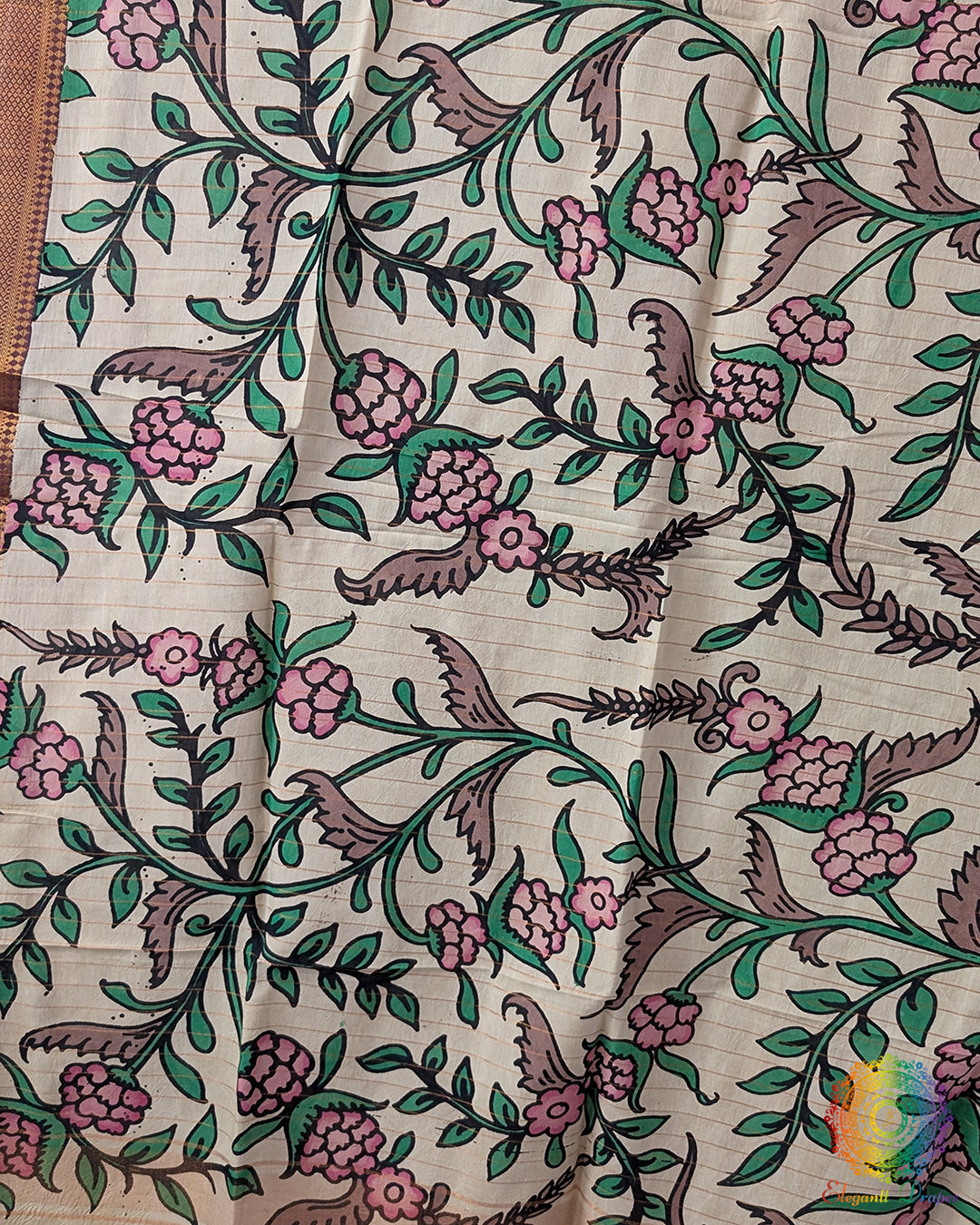 Floral Kalamkari Pure Bangalore Silk Dupatta – Handloom Saree Online India | Elegantt Drapes