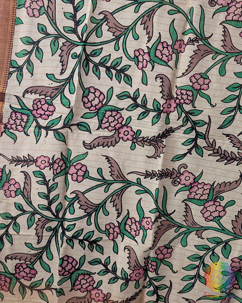 Floral Kalamkari Pure Bangalore Silk Dupatta – Handloom Saree Online India | Elegantt Drapes