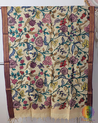 Multi Floral Kalamkari Bangalore Silk Dupatta – Handloom Saree Online India | Elegantt Drapes