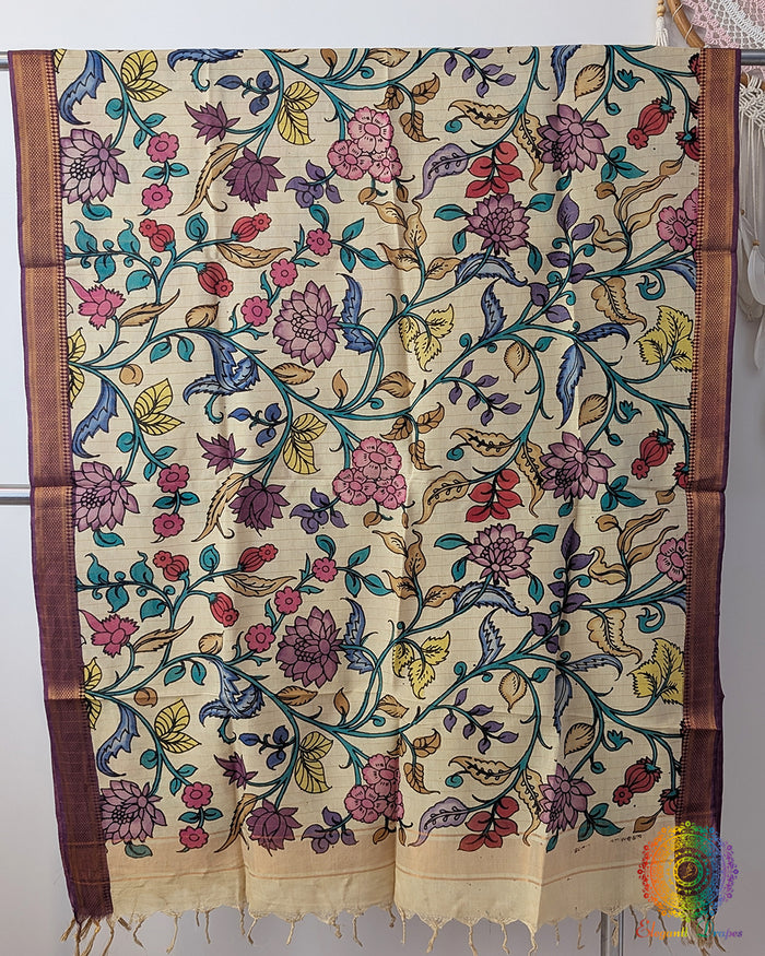 Multi Floral Kalamkari Bangalore Silk Dupatta – Handloom Saree Online India | Elegantt Drapes