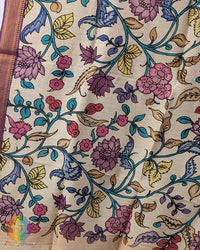 Multi Floral Kalamkari Bangalore Silk Dupatta – Handloom Saree Online India | Elegantt Drapes