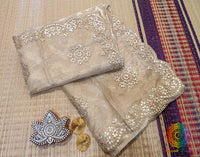 Beige Tissue Silk Gota Patti Handwork Saree – Handloom Saree Online India | Elegantt Drapes