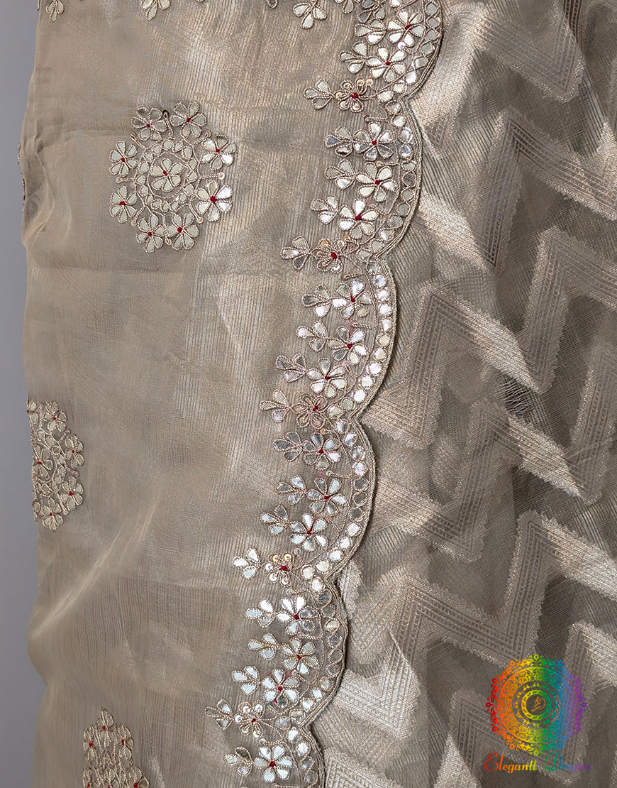 Beige Tissue Silk Gota Patti Handwork Saree – Handloom Saree Online India | Elegantt Drapes