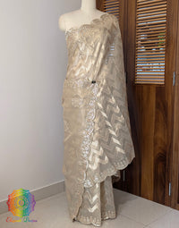 Beige Tissue Silk Gota Patti Handwork Saree – Handloom Saree Online India | Elegantt Drapes