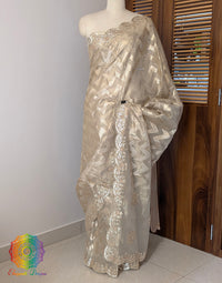 Beige Tissue Silk Gota Patti Handwork Saree – Handloom Saree Online India | Elegantt Drapes