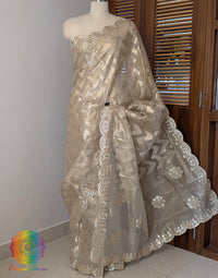 Beige Tissue Silk Gota Patti Handwork Saree – Handloom Saree Online India | Elegantt Drapes