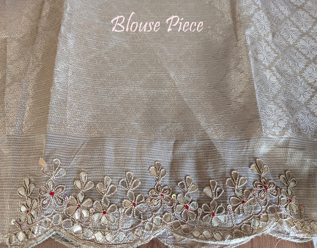 Beige Tissue Silk Gota Patti Handwork Saree – Handloom Saree Online India | Elegantt Drapes