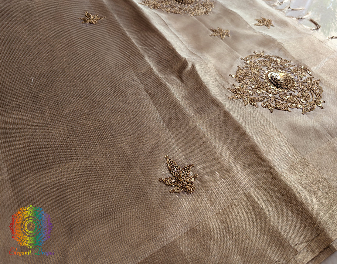 Beige Tissue Silk Handwork Saree – Handloom Saree Online India | Elegantt Drapes