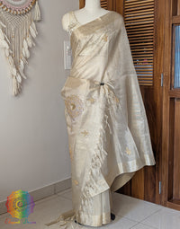 Beige Tissue Silk Handwork Saree – Handloom Saree Online India | Elegantt Drapes