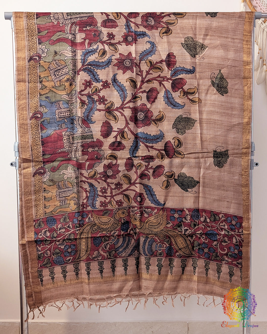 Kalamkari Tussar Silk Dupatta – Handloom Saree Online India | Elegantt Drapes