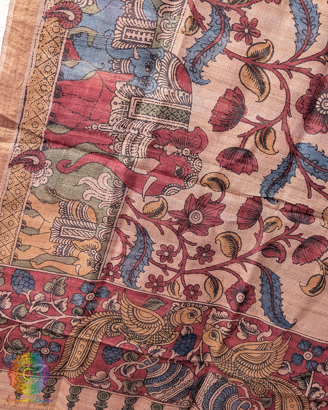 Kalamkari Tussar Silk Dupatta – Handloom Saree Online India | Elegantt Drapes