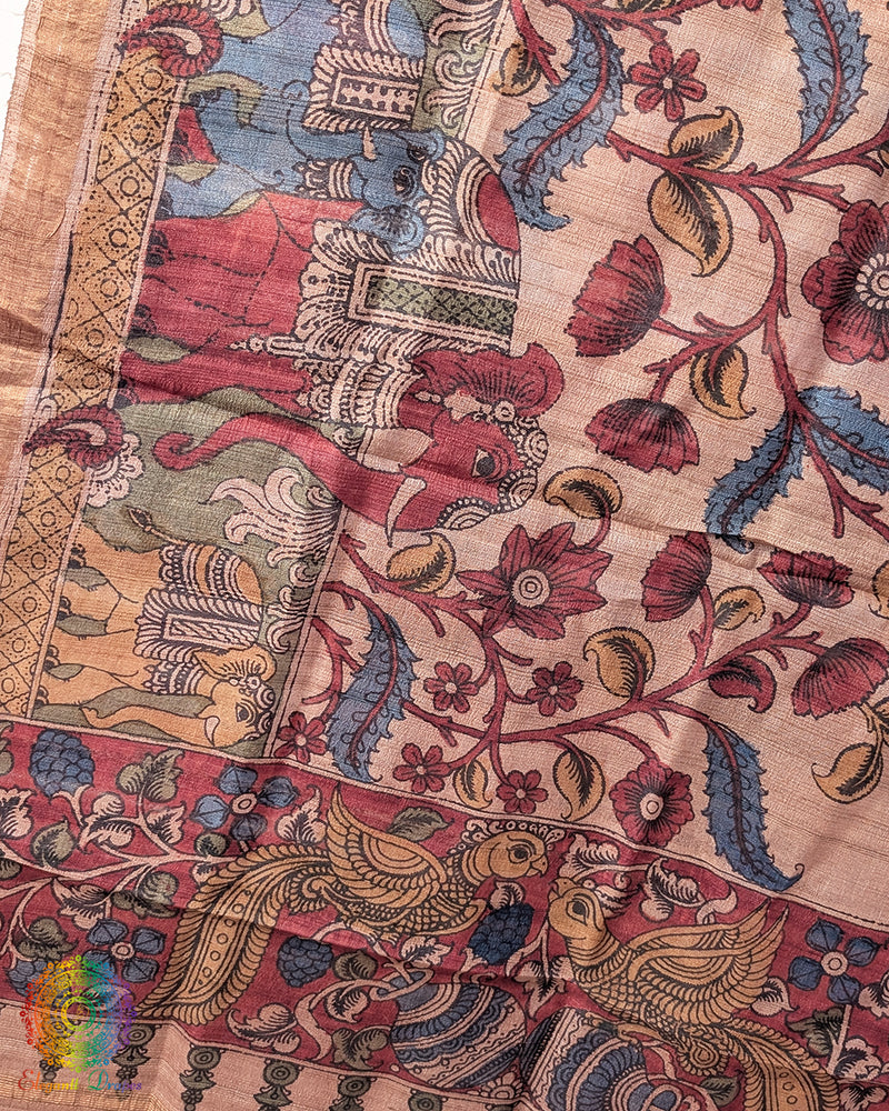 Kalamkari Tussar Silk Dupatta – Handloom Saree Online India | Elegantt Drapes