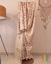 Pure Tussar Silk Embroidered Saree – Handloom Saree Online India | Elegantt Drapes