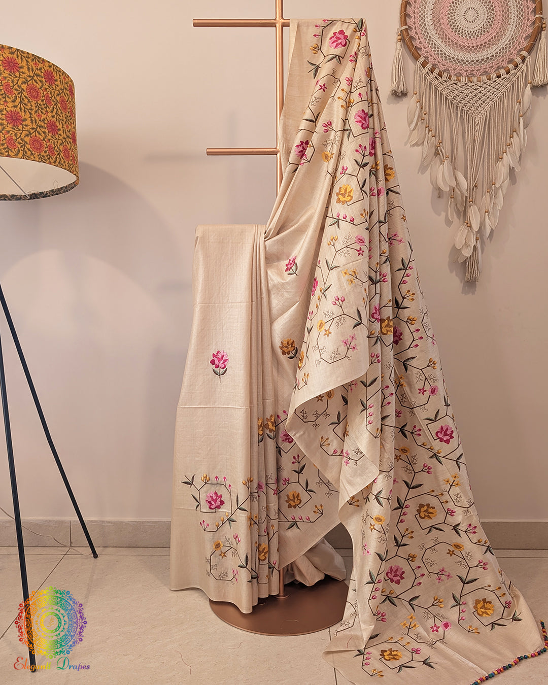 Pure Tussar Silk Embroidered Saree – Handloom Saree Online India | Elegantt Drapes