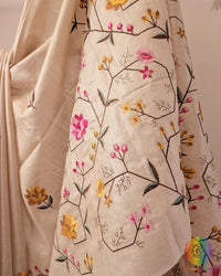 Pure Tussar Silk Embroidered Saree – Handloom Saree Online India | Elegantt Drapes