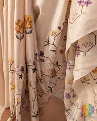 Off White Pure Tussar Silk Embroidered Saree – Handloom Saree Online India | Elegantt Drapes