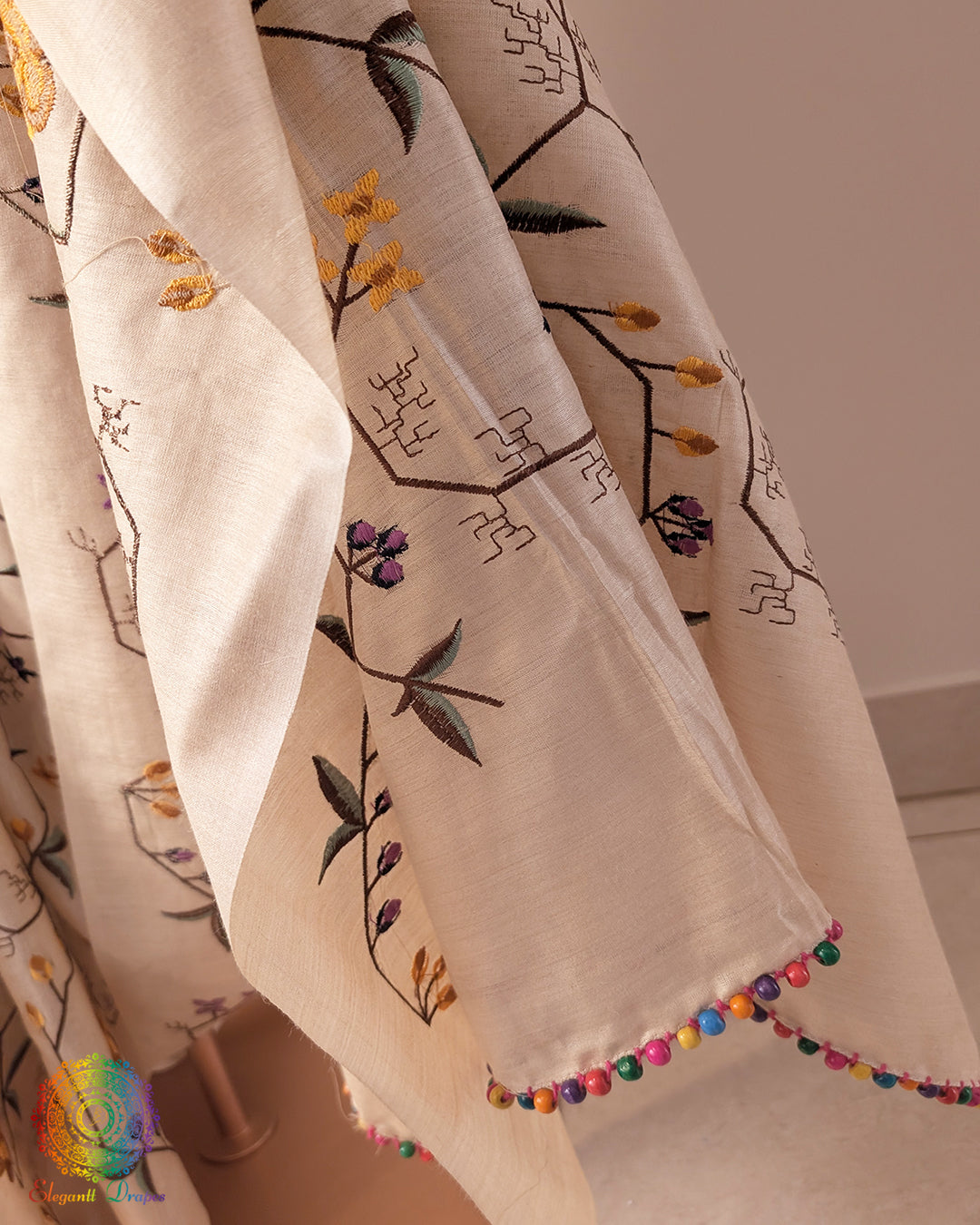 Off White Pure Tussar Silk Embroidered Saree – Handloom Saree Online India | Elegantt Drapes