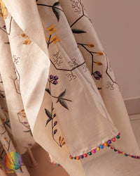 Off White Pure Tussar Silk Embroidered Saree – Handloom Saree Online India | Elegantt Drapes