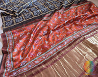 Black Grey Gharchola Pure Gaji Silk Bandhani Saree – Bandhani Saree Online India | Elegantt Drapes