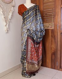 Black Grey Gharchola Pure Gaji Silk Bandhani Saree – Bandhani Saree Online India | Elegantt Drapes