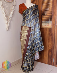 Black Grey Gharchola Pure Gaji Silk Bandhani Saree – Bandhani Saree Online India | Elegantt Drapes