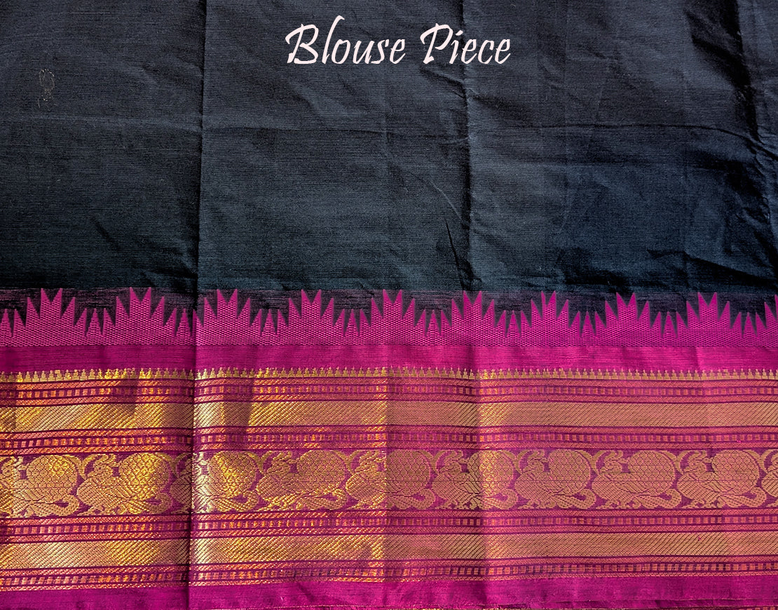 Black Pure Kanchi Cotton Saree – Handloom Saree Online India | Elegantt Drapes
